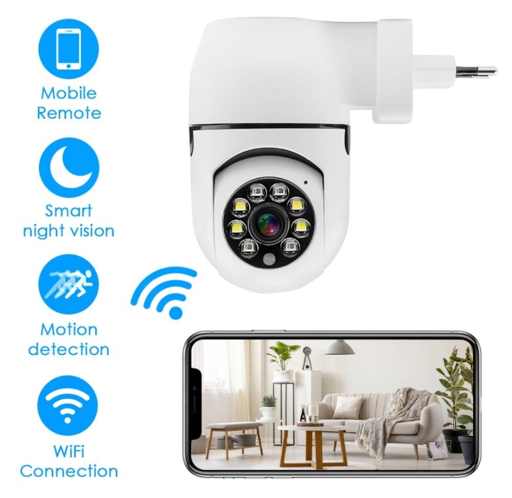 كاميرا مراقبة - 5 ميجا صغيرة تركب بفيش الكهرباء مباشرة تصوير ليلي نهاري بكشافات