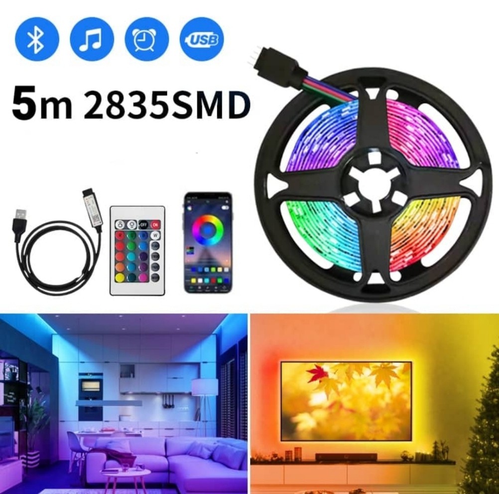 شريط الوان لاصق تحكم بالجوال يعمل باي منفذ USB الاصلي 100 وحساس للصوت طول ٥ متر