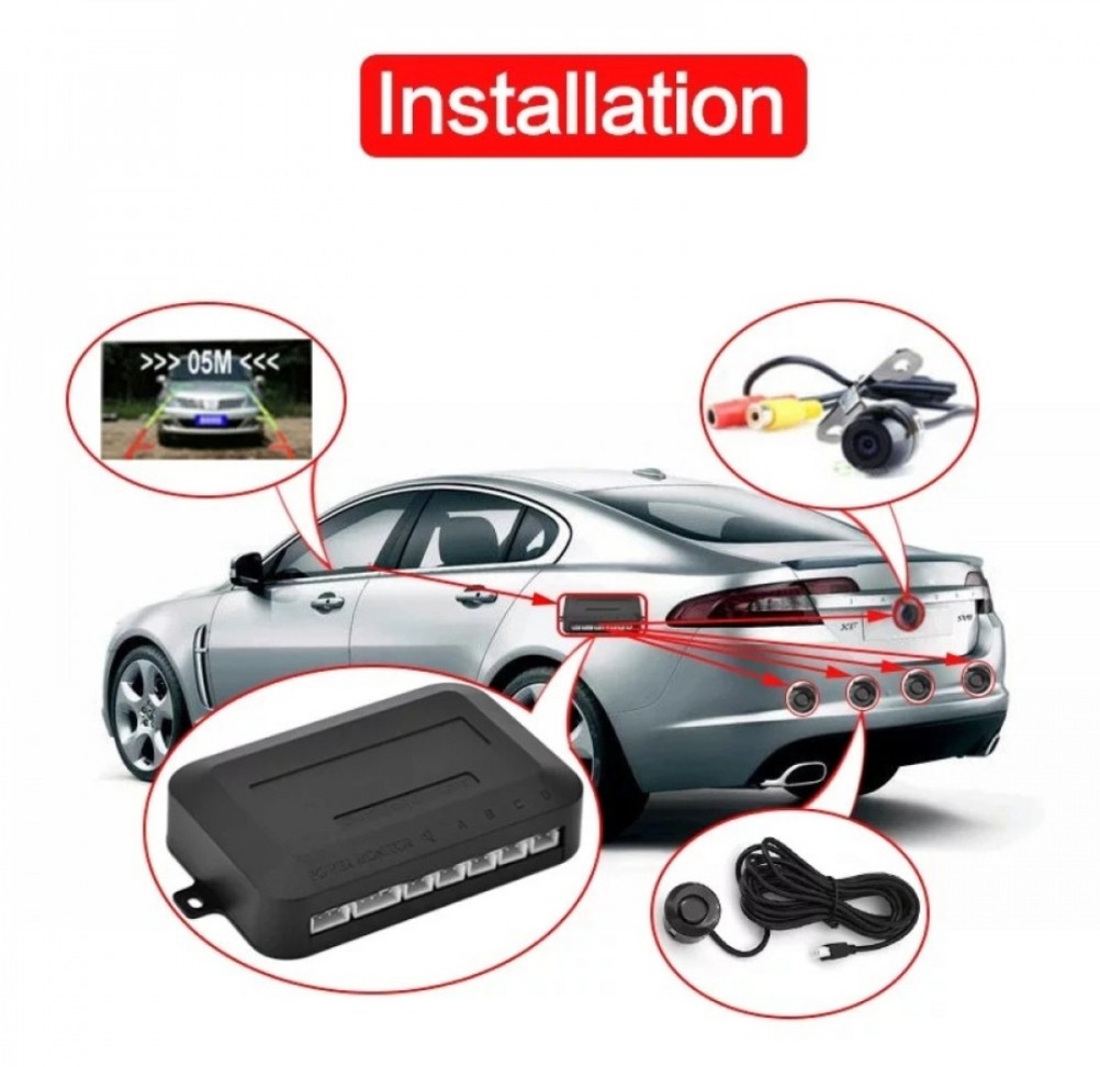 طقم 4 حساسات للسيارة مع شاشة / يركب بالأمام تتكون من أربع حساسات