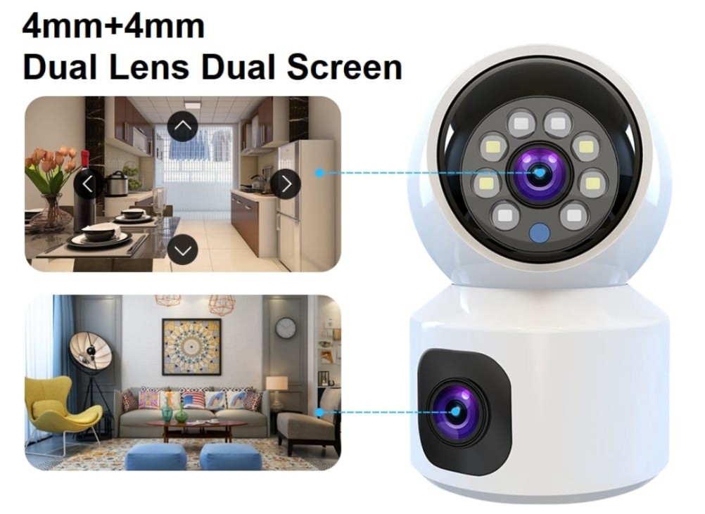 كاميرا مراقبة 8 ميجا 2K عدستين - 1 ثابته 2 متحركه وتشتغل بشريحة 4G او واي فاي وتحكم بالجوال.