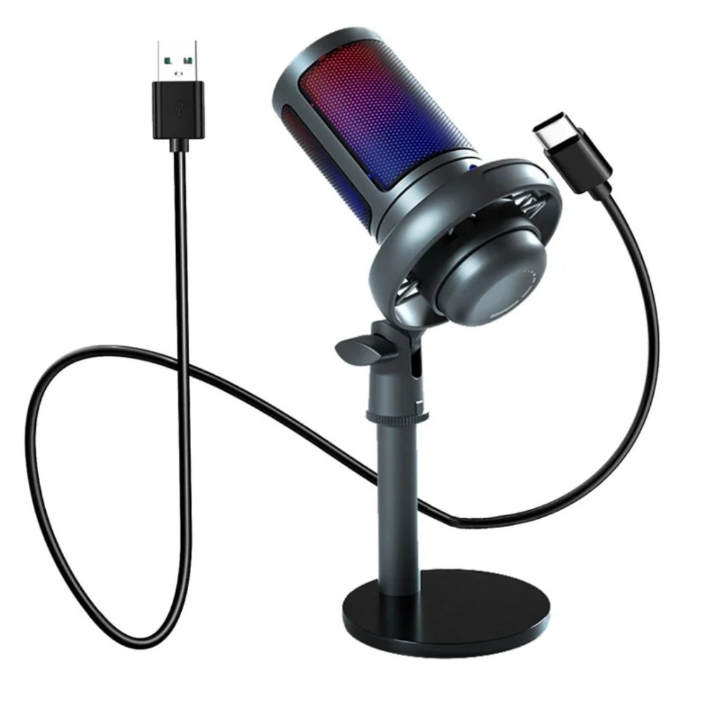 مايك احترافي للألعاب وتسجيل الصوت tayp-c للجوال والكمبيوتر عازل للضجيج واضائة RGB بزر كتم للصوت