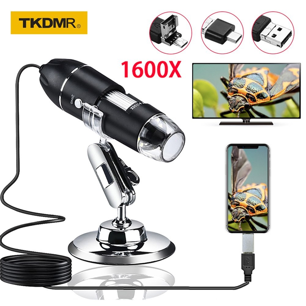 مجهر تكبير إلكتروني بالجوال او الكمبيوتر حتى1600×ضعف ب إضاءة وعدسة عالية الدقة